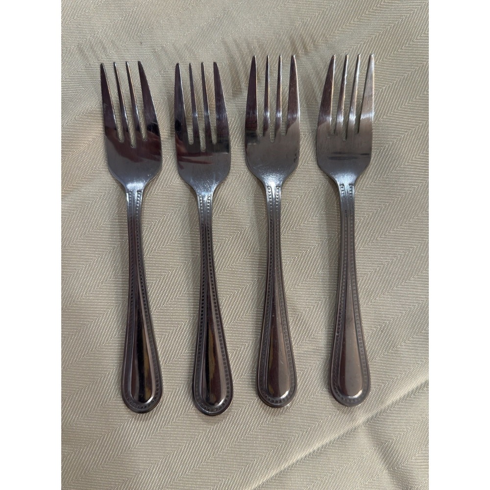 10 Strawberry Street Beaded Edge Salad Forks Set of 4 Stainless Steel